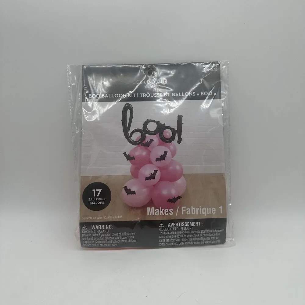 Celebrate It Pink Boo Balloon Kit Halloween Decor Bat Party Display 17 Ct NEW